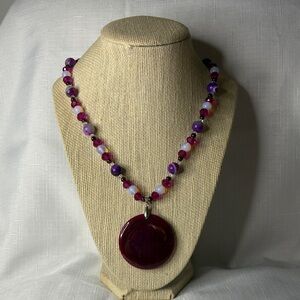 Handcrafted Purple Agate Necklace w/Pink Opalite
